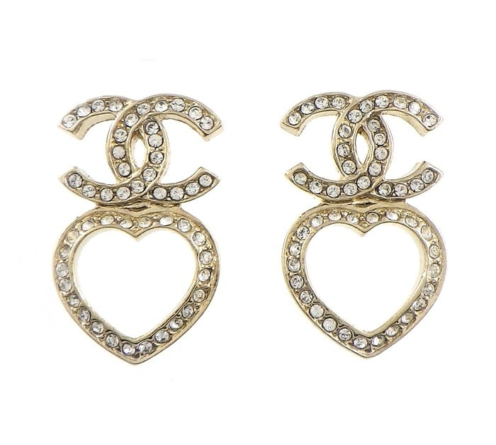 シャネル CHANEL ピアス ココマーク ロゴ ハート 2023年製 ラインストーン GP 【中古】