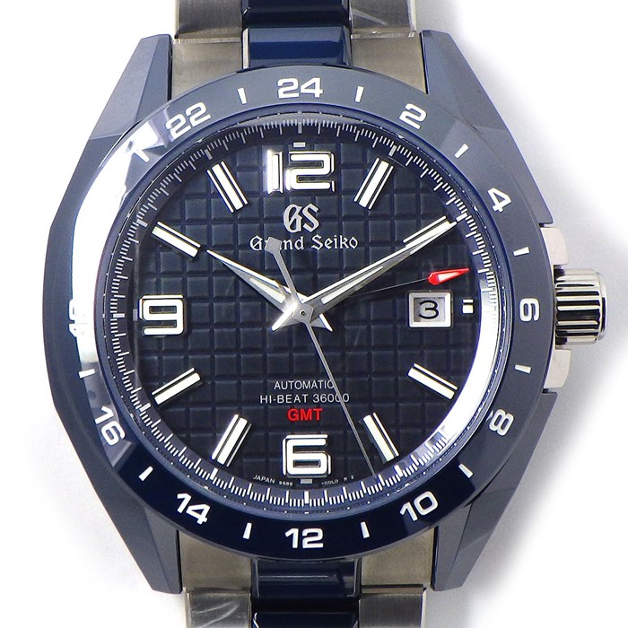 グランドセイコー Grand SEIKO 腕時計 スポーツコレクション SBGJ233 マスターショップ限定 ブルー文字盤 デイト 夜光インデックス デュアルタイム 裏スケ GMT セラミック 自動巻き 【箱・保付き】 【中古】