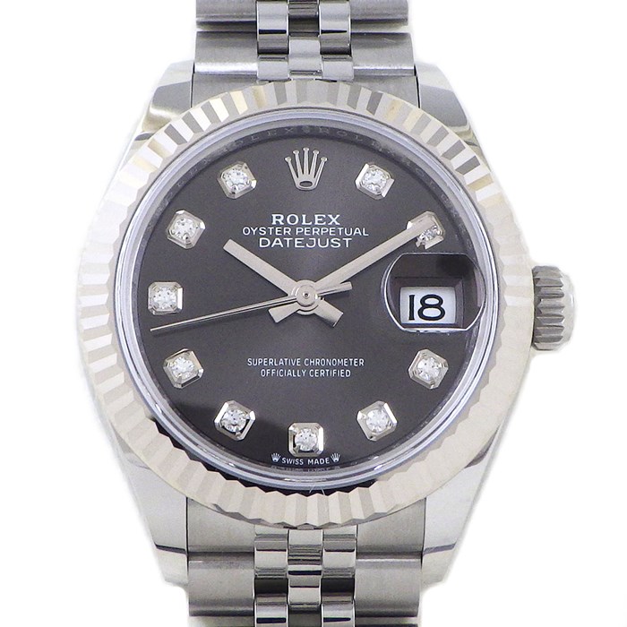 ロレックス Rolex 腕時計 オイスター パーペチュアル レディ デイトジャスト 279174G ダークグレー文字盤 10ポイント ダイヤインデックス フルーテッドベゼル ジュビリーブレス オイスタースチール SS K18WG 自動巻き 【箱・保付き】 【中古】