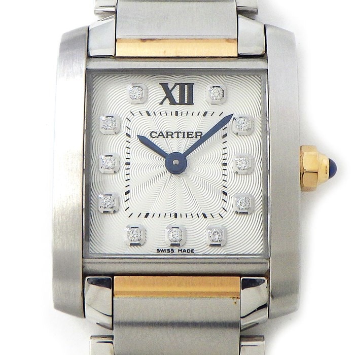 カルティエ Cartier 腕時計 タンクフランセーズ SM WE110004 11ポイント ダイヤインデックス スクエア シルバーギョーシェ文字盤 K18PG SS クオーツアナログ 【中古】
