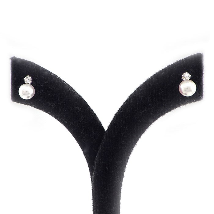 ミキモト MIKIMOTO ピアス ダイヤモンド パール K18WG 【中古】