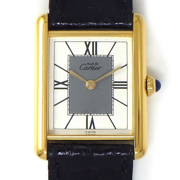 カルティエ Cartier 腕時計 マストタンク ヴェルメイユ SM W1004054 ホワイト/グレー文字盤 ローマ数字インデックス ブラック クロコダイルレザーベルト SV925 GP クオーツアナログ 【中古】