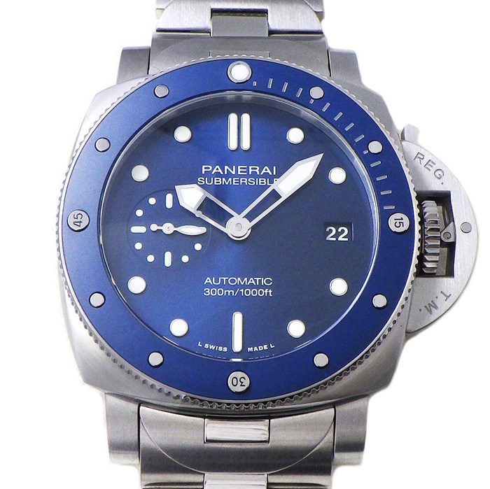 パネライ PANERAI 腕時計 サブマーシブル ブルー ノッテ PAM01068 カレンダー スモールセコンド 回転ベゼル 夜光針/インデックス サンレイ ブルー 文字盤 SS 自動巻き 【箱・保付き】 【中古】