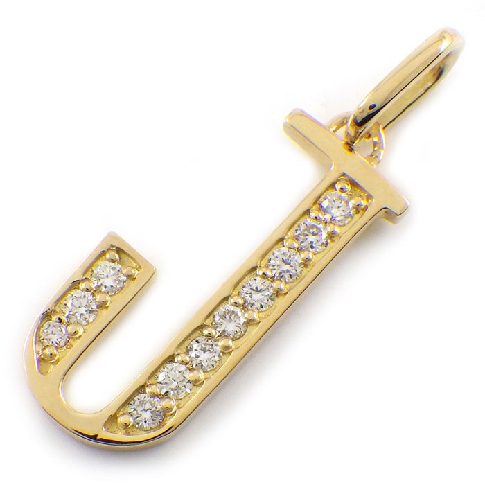 【ダイヤモンド】 ペンダントトップ アルファベット イニシャル J ダイヤモンド 計0.10ct K18YG