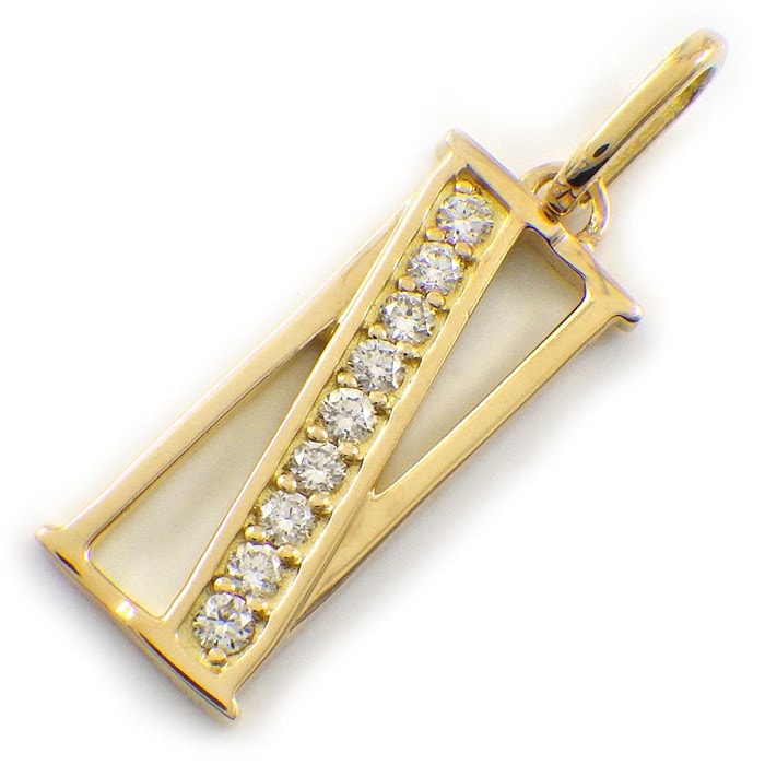 【ダイヤモンド】 ペンダントトップ アルファベット イニシャル N ダイヤモンド 計0.11ct K18YG