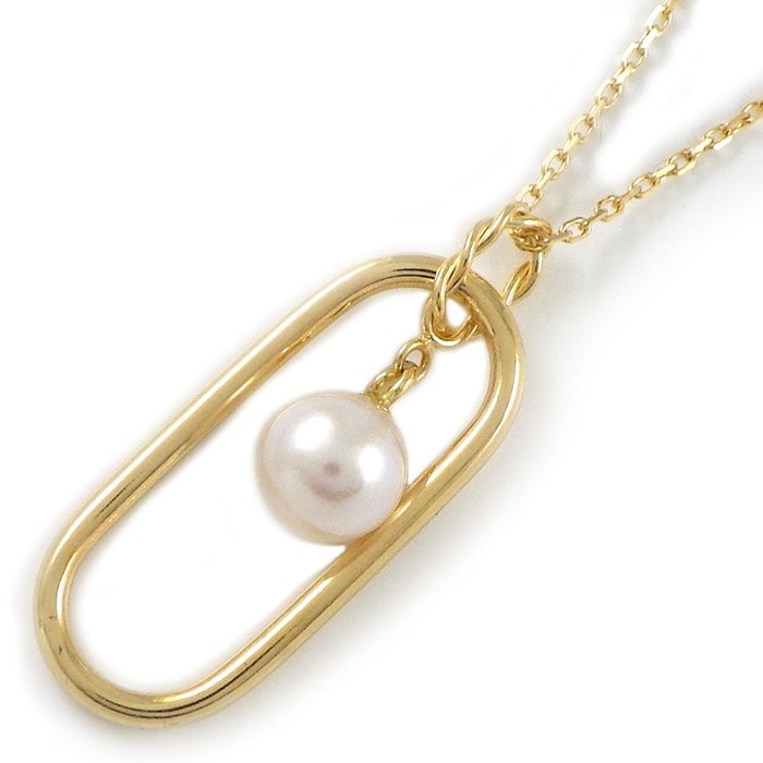【パール】 ネックレス リンク モチーフ パール 5.0mm珠 K18YG