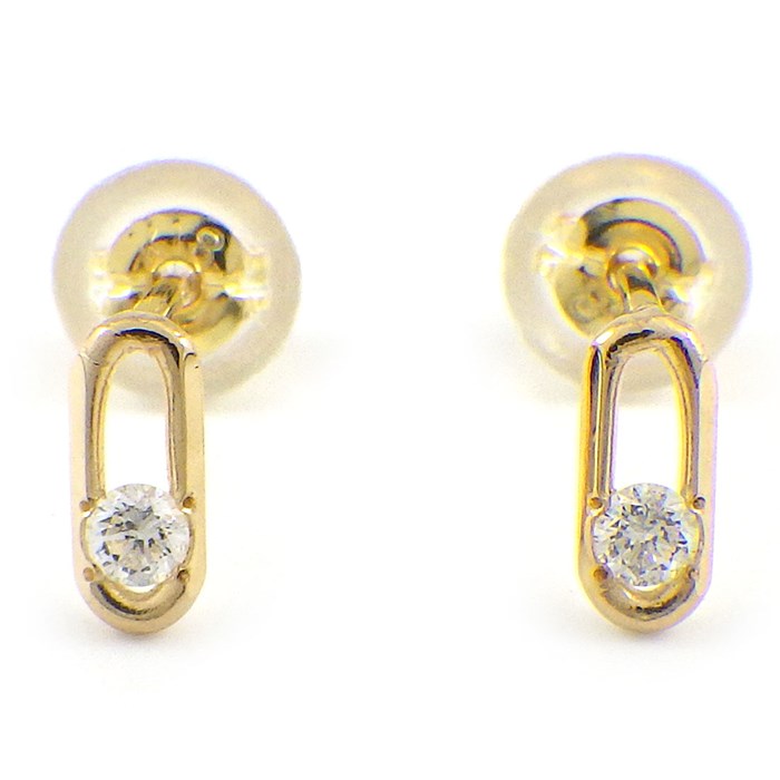 【ダイヤモンド】 ピアス オーバル リンク モチーフ ダイヤモンド 計0.02ct / 0.02ct K18YG