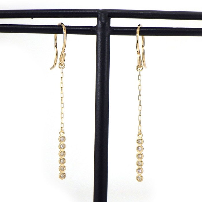 【ダイヤモンド】 フックピアス チェーン スウィング ドロップ ダイヤモンド 計0.04ct / 0.04ct