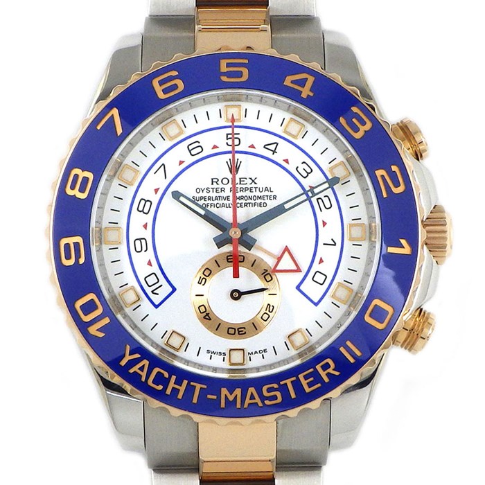 ロレックス Rolex 腕時計 ヨットマスター2 116681 レガッタ オイスターブレス ロレゾール クロノグラフ スモールセコンド 回転ベゼル ブルーベゼル ホワイト文字盤 セラミック エバーローズゴールド SS 自動巻き 【中古】