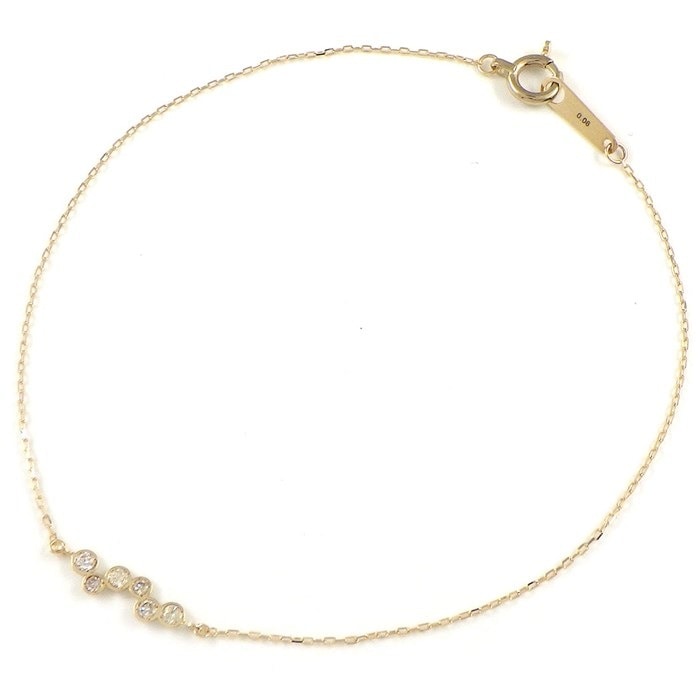 【ダイヤモンド】 ブレスレット ウェーブモチーフ 6ポイント ダイヤモンド 計0.06ct K10YG