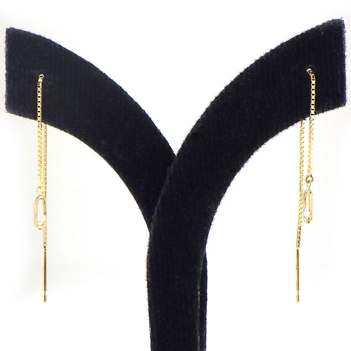 【ダイヤモンド】 ピアス バー スウィング ドロップ オーバル リンク モチーフ チェーン ダイヤモンド 計0.02ct / 0.02ct K18YG