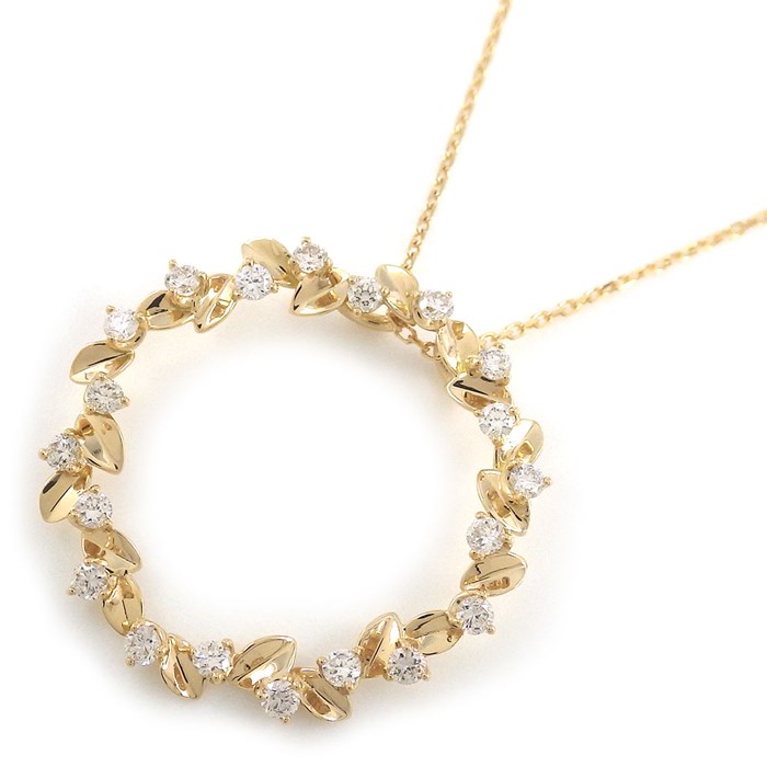 【ダイヤモンド】 ネックレス ラウンド サークル リーフ ダイヤモンド 計0.40ct K18YG