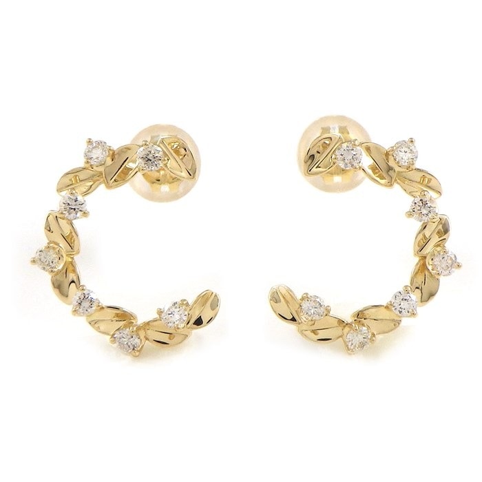【ダイヤモンド】 ピアス リーフモチーフ ダイヤモンド 0.14ct / 0.14ct K18YG