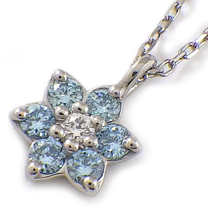 【ダイヤモンド】 ネックレス フラワー 花モチーフ 7ポイント トリートメント ブルー ダイヤモンド / ダイヤモンド 計0.10ct PT900 PT850