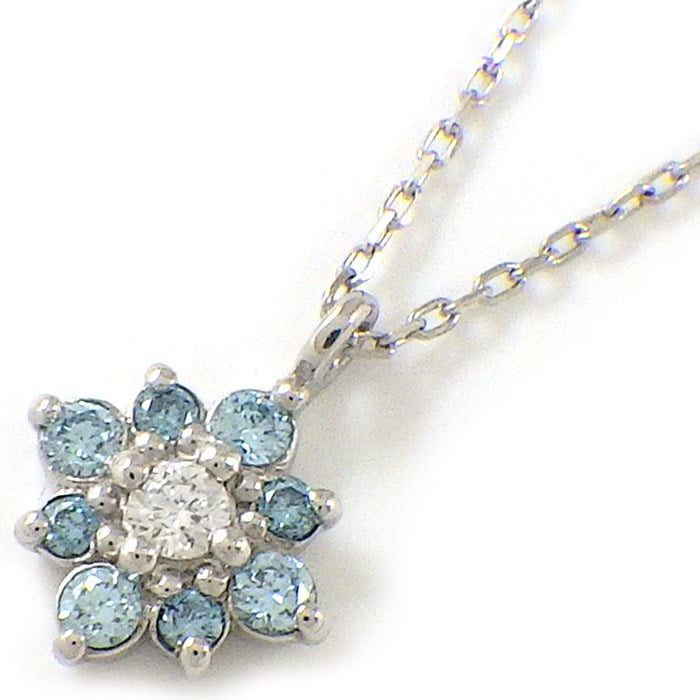 【ダイヤモンド】 ネックレス フラワーモチーフ 9ポイント トリートメントブルーダイヤモンド/ダイヤモンド 計0.10ct PT900 PT850