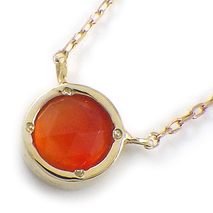 【レッドカルセドニー ダイヤモンド】 ネックレス ラウンド サークル レッド カルセドニー ダイヤモンド 0.04ct K10YG 【中古】