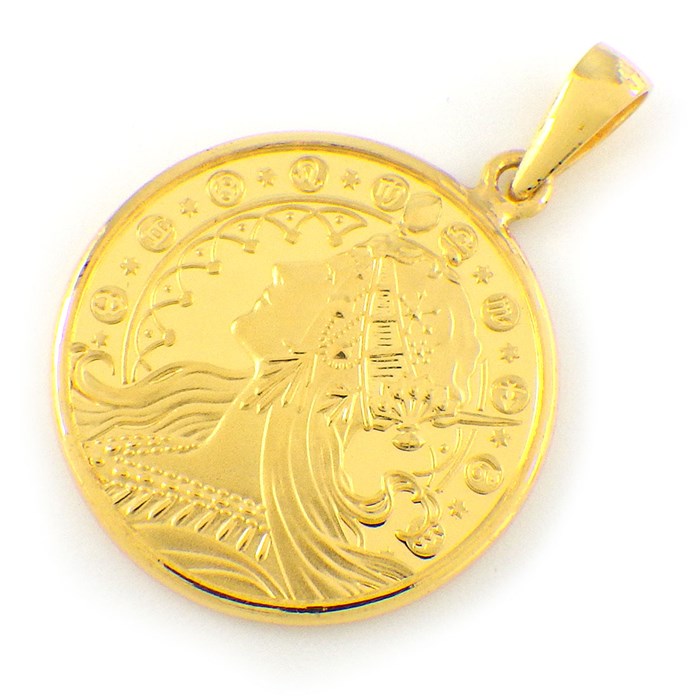 ペンダントトップ アルフォンス・ミュシャ メダル 1/10オンス 黄道十二宮 画家デビュー 130周年 2550枚 限定モデル K24