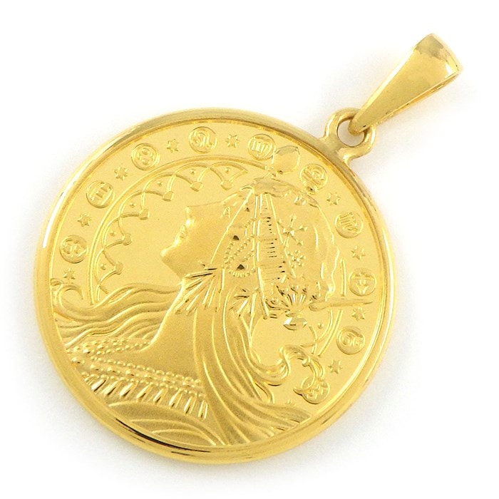 ペンダントトップ アルフォンス・ミュシャ メダル 1/10オンス 黄道十二宮 画家デビュー 130周年 2550枚 限定モデル K24