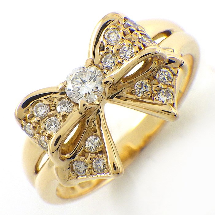 ニナリッチ NINA RICCI リング ボウ リボンモチーフ ダイヤモンド 計0.28ct K18YG 12号 【中古】