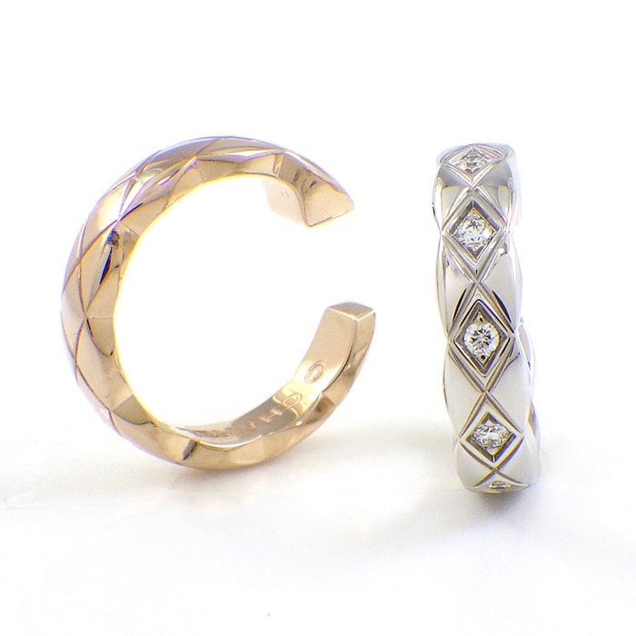 シャネル CHANEL イヤーカフ イヤカフ ココ クラッシュ J12149 / J12154 2個セット フープ K18BG 5ポイント ダイヤモンド 0.05ct K18WG 【中古】