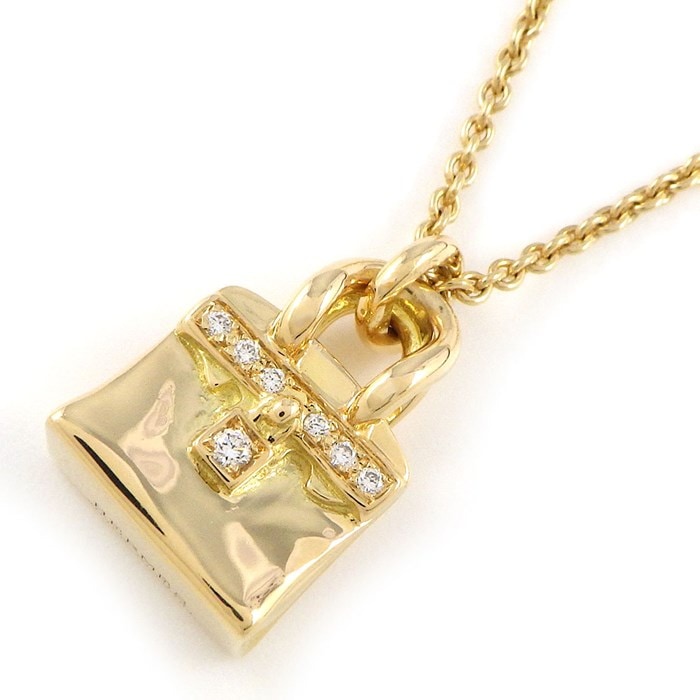 エルメス HERMES ネックレス アミュレット バーキン バッグ モチーフ ダイヤモンド K18YG 【中古】