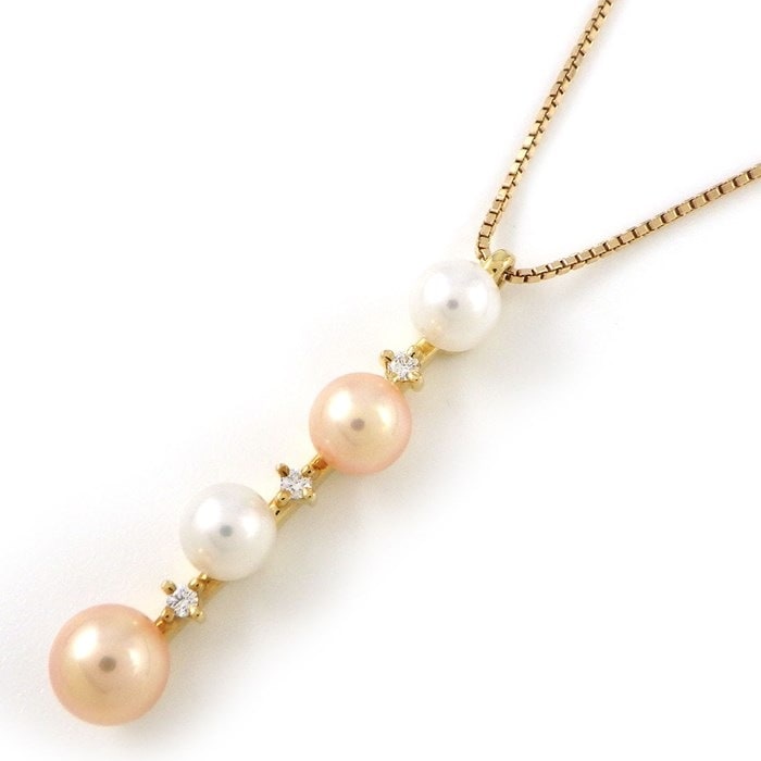 タサキ 田崎真珠 TASAKI ネックレス 2カラー パール 4.0-5.0mm珠 3ポイント ダイヤモンド 計0.02ct K18YG 【中古】