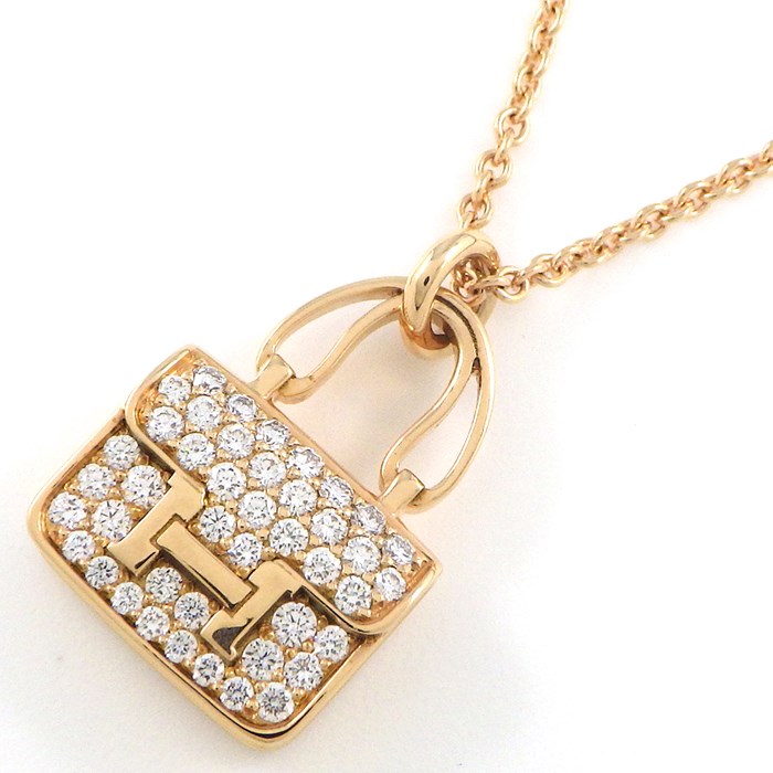 エルメス HERMES ネックレス アミュレット コンスタンス バッグモチーフ パヴェ ダイヤモンド K18PG 【箱・保付き】 【中古】