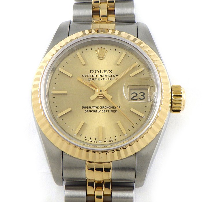 ロレックス Rolex 腕時計 レディ デイトジャスト 26 69173 X番 サンレイ シャンパンカラー文字盤 フルーテッドベゼル ジュビリーブレス ロレゾール SS K18YG 自動巻き 【中古】