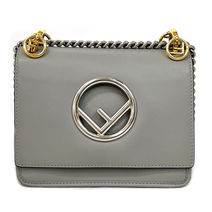 フェンディ FENDI ショルダーバッグ キャナイエフ 8BT286 2IH ミニ チェーンショルダー グレー カーフレザー 【中古】
