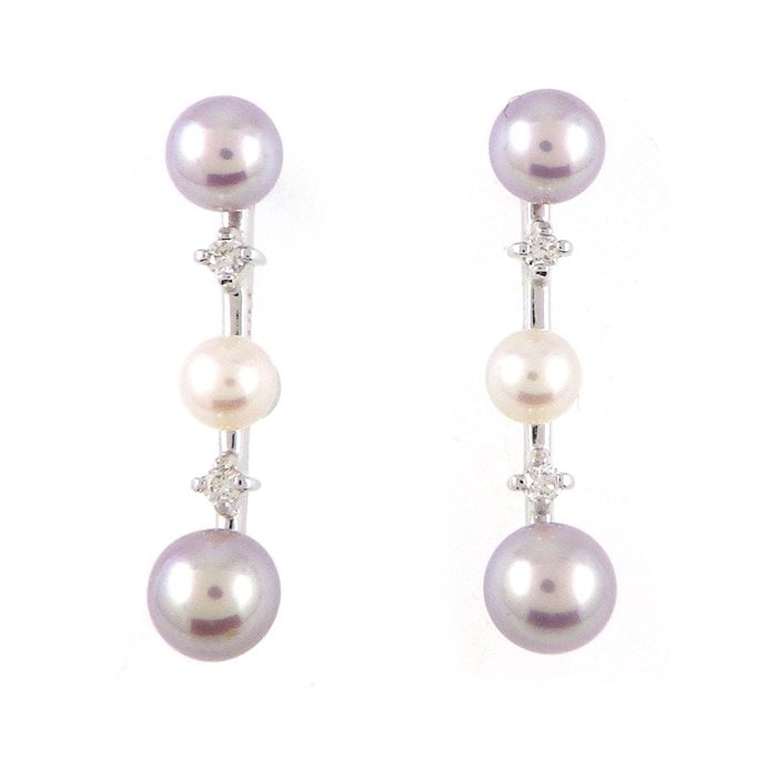 タサキ 田崎真珠 TASAKI ピアス パール 3.5-4.5mm珠 ダイヤモンド 0.01ct/0.01ct K18WG K14WG 【中古】