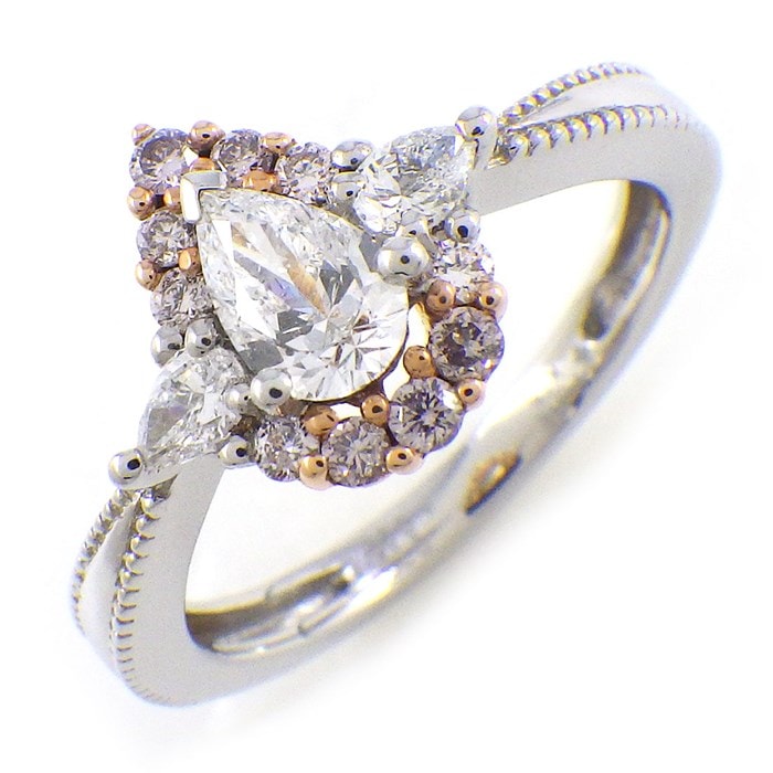 【ペアブリリアントダイヤモンド ライトピンクダイヤモンド】 リング ペア ブリリアントカット ダイヤモンド 0.30ct(D/VS2) ペア/ラウンドカット 透明/ライトピンク ダイヤモンド 計0.25ct PT950 K18PG 10号 【中古】