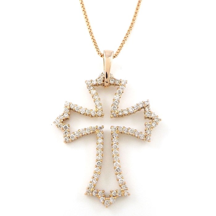 【ダイヤモンド】 ネックレス クロスモチーフ ダイヤモンド 計0.45ct K18PG 【中古】