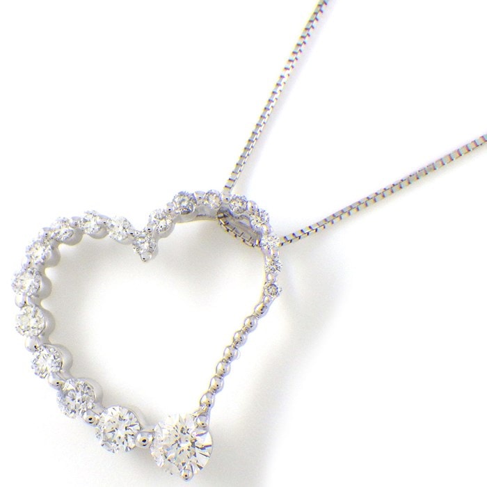【ダイヤモンド】 ネックレス ベネチアンチェーン ハートモチーフ ダイヤモンド 計1.01ct K18WG 【中古】