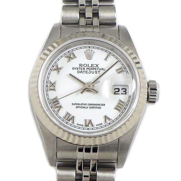 ロレックス Rolex 腕時計 デイトジャスト 79174 F番 ローマ数字インデックス ホワイト文字盤 カレンダー 3針 フルーテッドベゼル ジュビリーブレス SS K18WG 自動巻き 【中古】 ロレックス Rolex 腕時計 デイトジャスト 79174 F番 ローマ数字