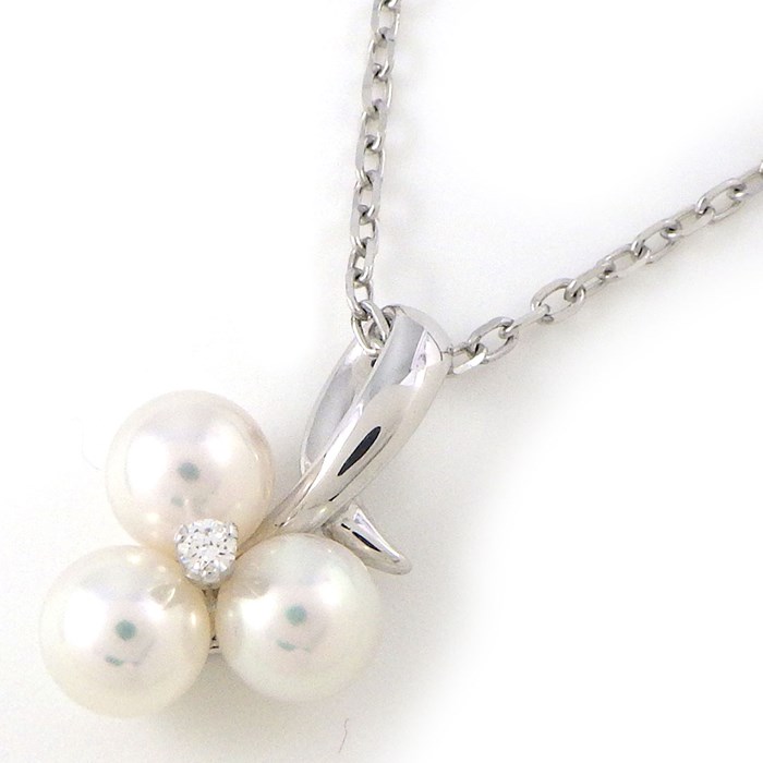 ミキモト MIKIMOTO ネックレス 3ポイント パール 5.0mm珠 1ポイント ダイヤモンド K18WG 【中古】