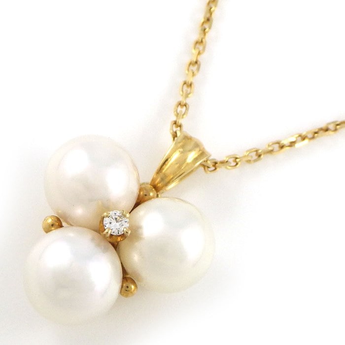 ミキモト MIKIMOTO ネックレス 3ポイント パール 7.0mm珠 1ポイント ダイヤモンド K18YG 【中古】