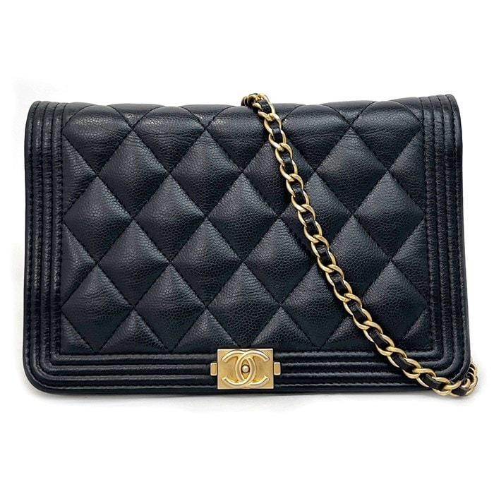 シャネル CHANEL ショルダーバッグ ボーイシャネル チェーンウォレット AP1117 2017製 (23番台) ブラック キャビアスキン (牛革) ゴールド金具 【中古】