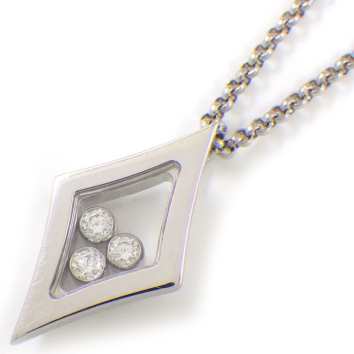 ショパール Chopard ネックレス ハッピーダイヤ ムービング 3ポイント ダイヤモンド K18WG 【中古】