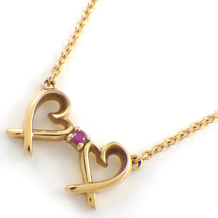 ティファニー Tiffany & Co. ネックレス ダブル ラビング ハート 1ポイント ピンク サファイア K18PG 【中古】