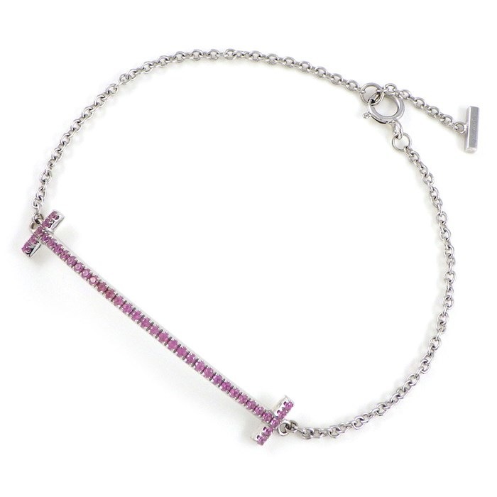 ティファニー Tiffany & Co. ブレスレット Tスマイル ピンクサファイア K18WG / #S【中古】