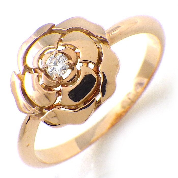 シャネル CHANEL リング カメリア J11662 フラワー 1ポイント ダイヤモンド 0.05ct K18PG 14号 / #55 【箱・保付き】 【中古】