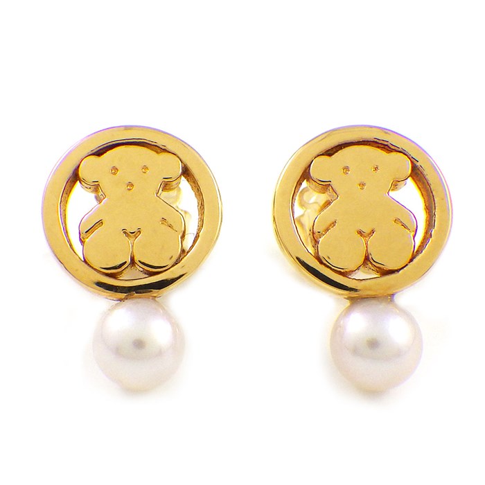 トウス TOUS ピアス クマ モチーフ パール 5.0mm珠 K18PG 【中古】