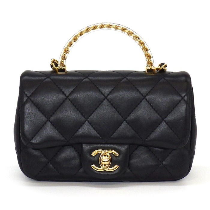 シャネル CHANEL ハンドバッグ ショルダーバッグ トップハンドル AS4847 ブラック ラムスキン (羊革) ゴールド金具 【中古】
