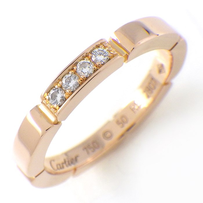 カルティエ Cartier リング マイヨン パンテール ウェディング バンド B4080550 4ポイント ダイヤモンド K18PG 10号 / #50 【中古】