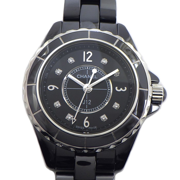 シャネル CHANEL 腕時計 J12 H2569 ブラック文字盤 カレンダー 8ポイント ダイヤインデックス 計0.04ct セラミック SS クオーツアナログ 【中古】