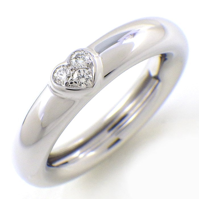 ティファニー Tiffany & Co. リング フレンドシップ ハート 3ポイント ダイヤモンド K18WG 8号 【中古】
