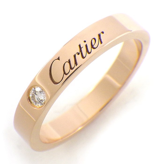 カルティエ Cartier リング C ドゥ カルティエ ウェディング バンド B4086400 エングレーブド ロゴ 1ポイント ダイヤモンド K18PG 11号 / #51 【中古】