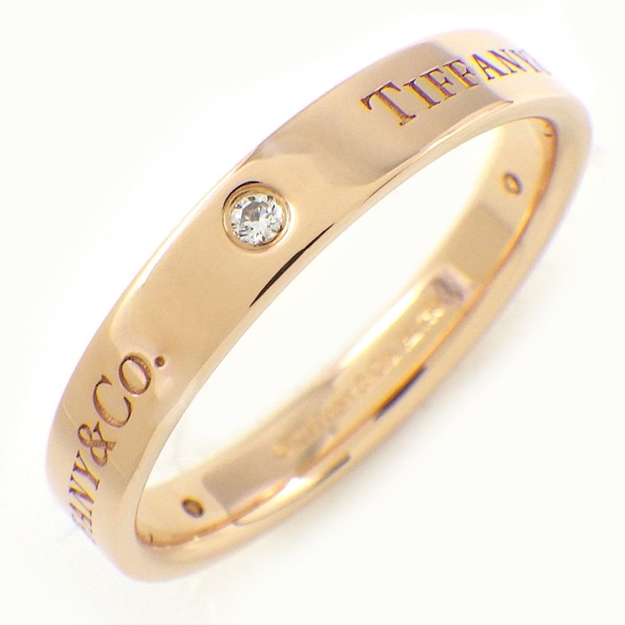 ティファニー Tiffany & Co. リング フラットバンド 60000962 幅4.0mmモデル ロゴ 3ポイント ダイヤモンド K18PG 24.5号 【中古】