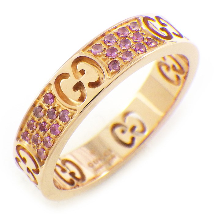  グッチ GUCCI リング アイコン スターダスト GG ロゴ パヴェ ピンクサファイア K18PG 13.5号 / #14 【中古】