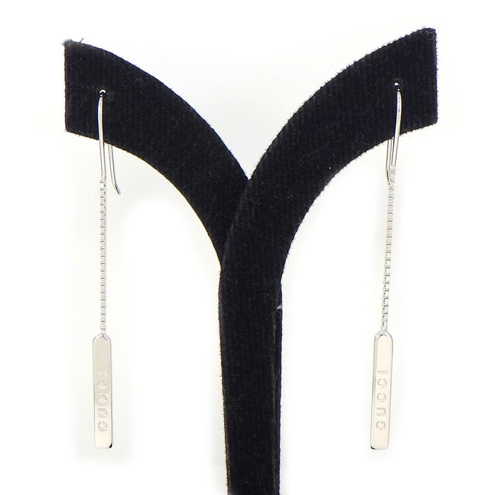 グッチ GUCCI フックピアス ラリエット スウィング ドロップ バー ロゴ ベネチアンチェーン K18WG 【中古】